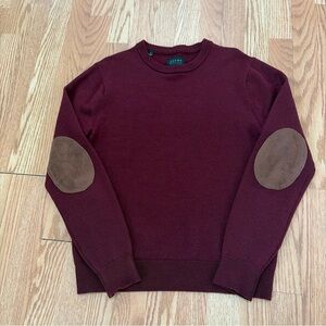 Jachs Men's Maroon Crewneck Sweater with Brown Elbow Patches
